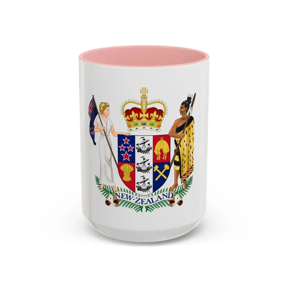 Coat of arms of New Zealand - Accent Coffee Mug 15oz Pink - Go Mug Yourself