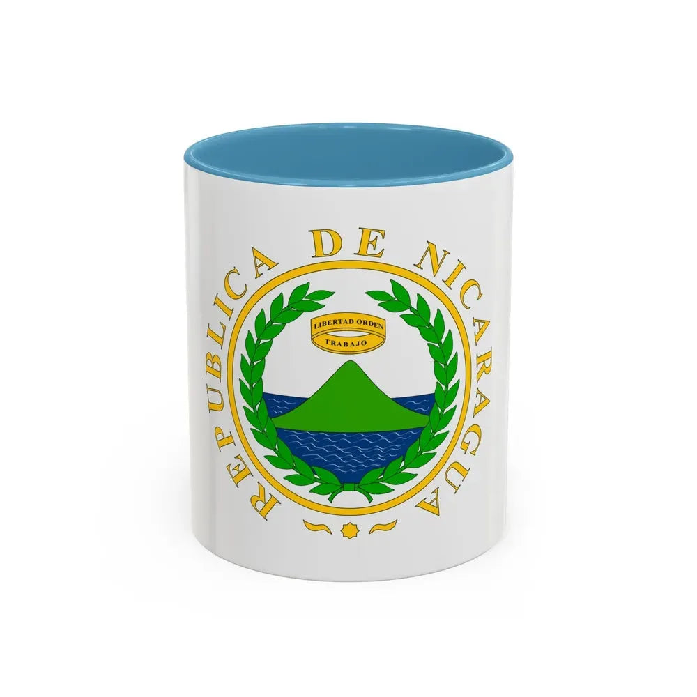 Coat of arms of Nicaragua (1854) - Accent Coffee Mug 11oz Light Blue - Go Mug Yourself