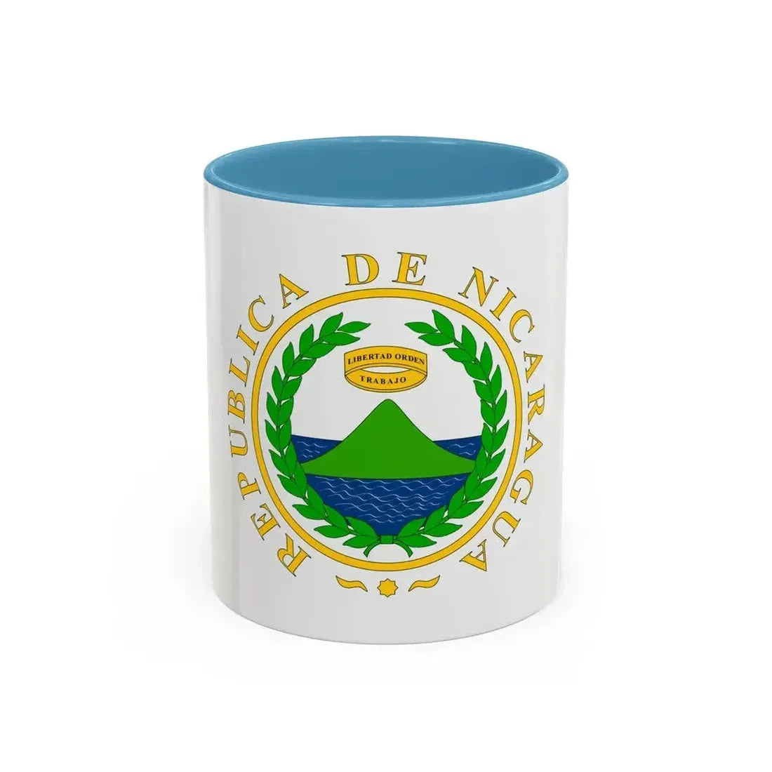Coat of arms of Nicaragua (1854) - Accent Coffee Mug 11oz Light Blue - Go Mug Yourself