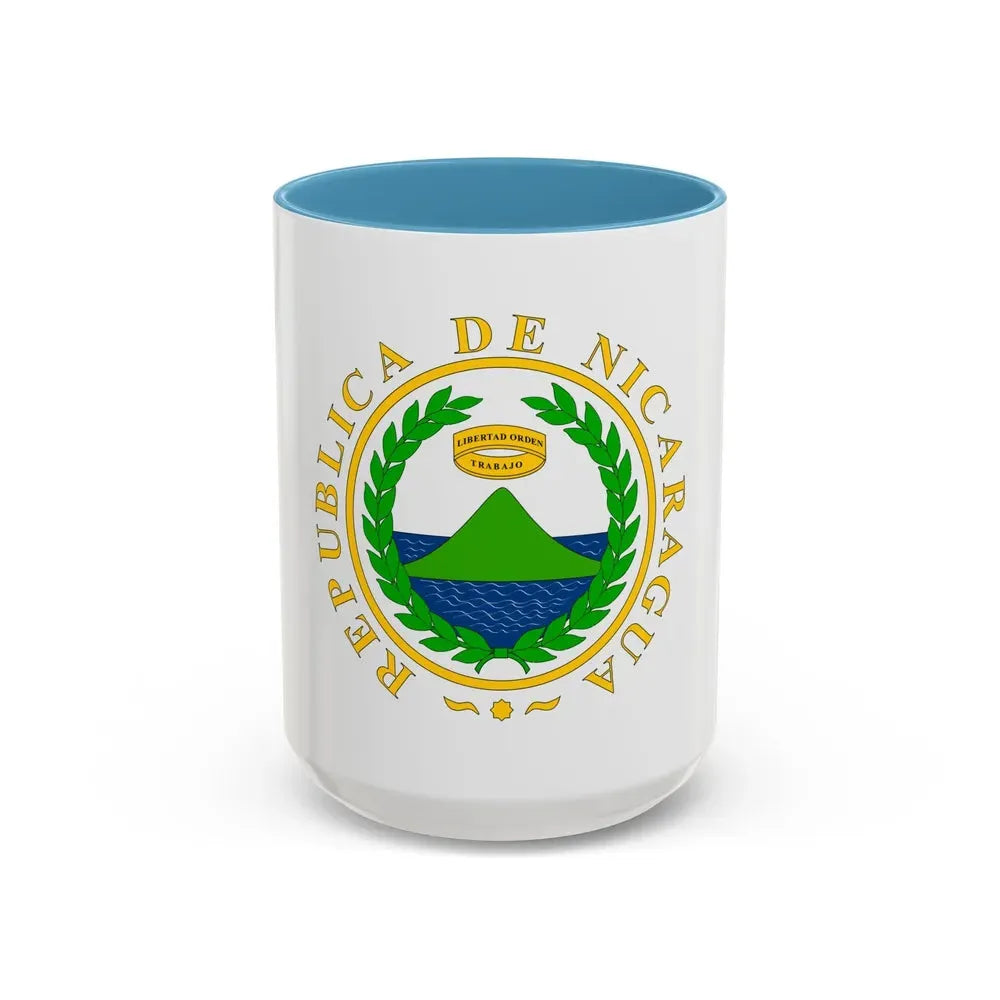 Coat of arms of Nicaragua (1854) - Accent Coffee Mug 15oz Light Blue - Go Mug Yourself