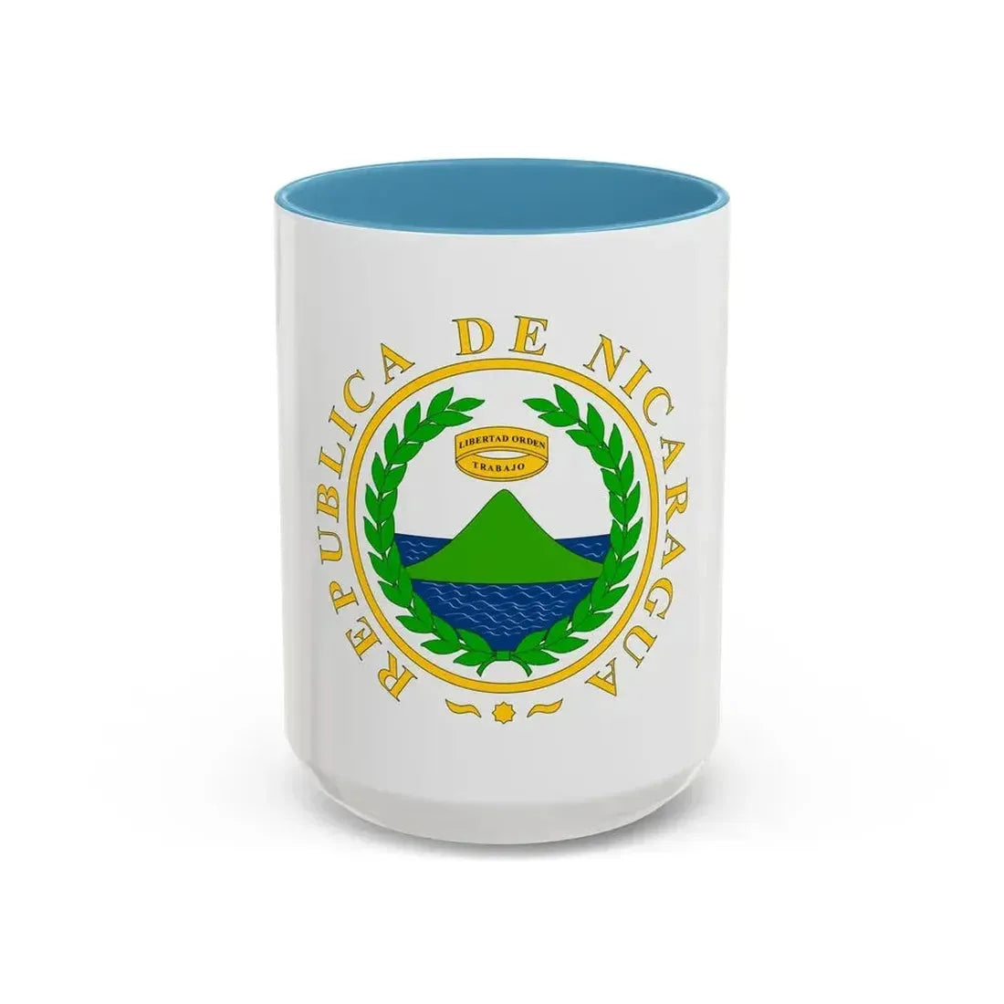 Coat of arms of Nicaragua (1854) - Accent Coffee Mug 15oz Light Blue - Go Mug Yourself
