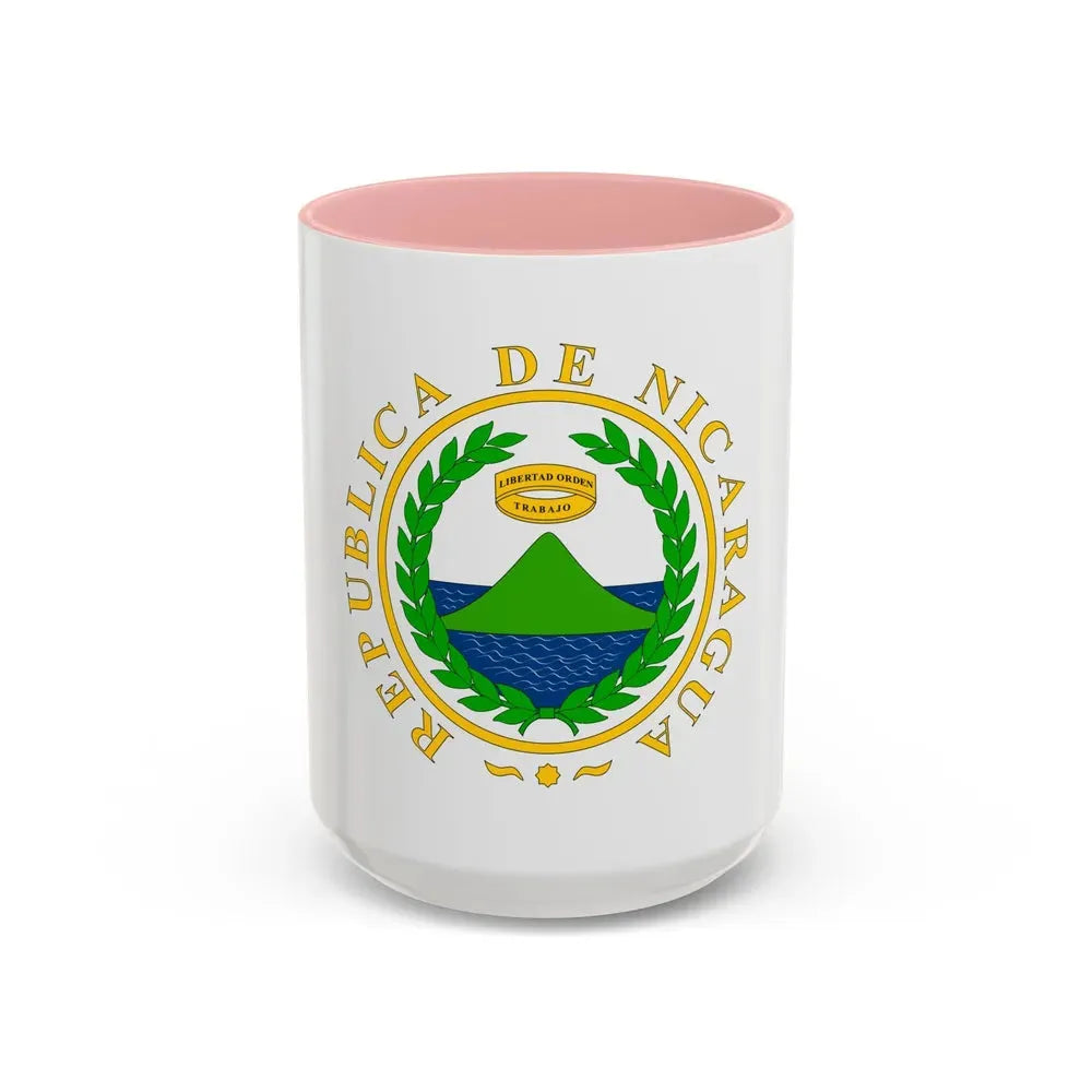 Coat of arms of Nicaragua (1854) - Accent Coffee Mug 15oz Pink - Go Mug Yourself