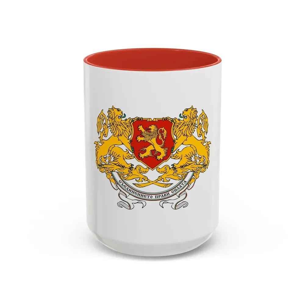 Coat of arms of People's Republic of Bulgaria (1946-1948) - Accent Coffee Mug 15oz Red - Go Mug Yourself