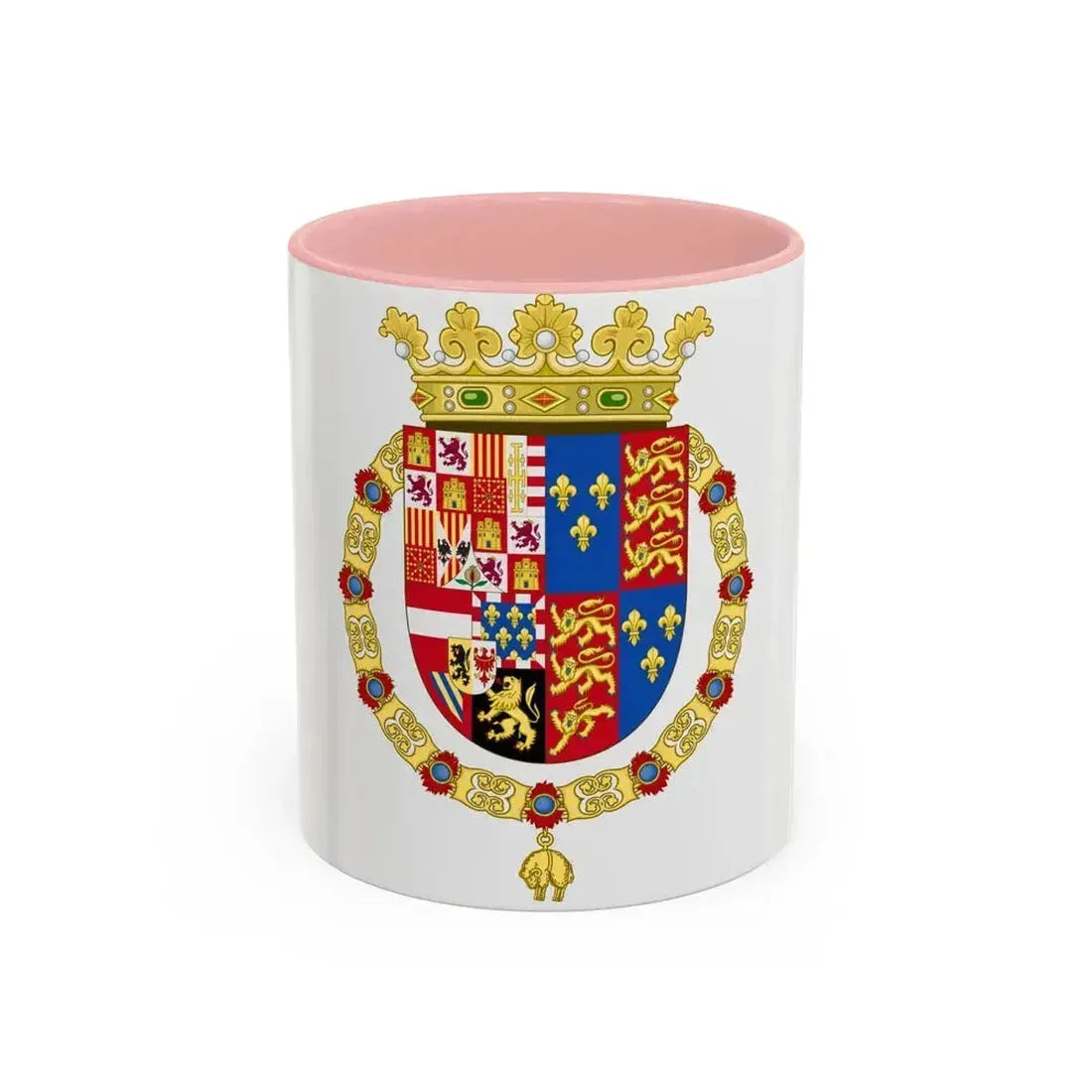 Coat of Arms of Philip II of Spain, English King Consort-Spanish Variant (1556-1558) - Accent Coffee Mug 11oz Pink - Go Mug Yourself
