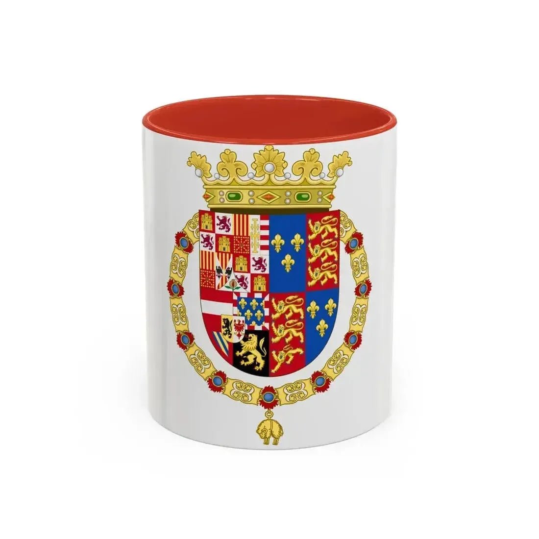 Coat of Arms of Philip II of Spain, English King Consort-Spanish Variant (1556-1558) - Accent Coffee Mug 11oz Red - Go Mug Yourself