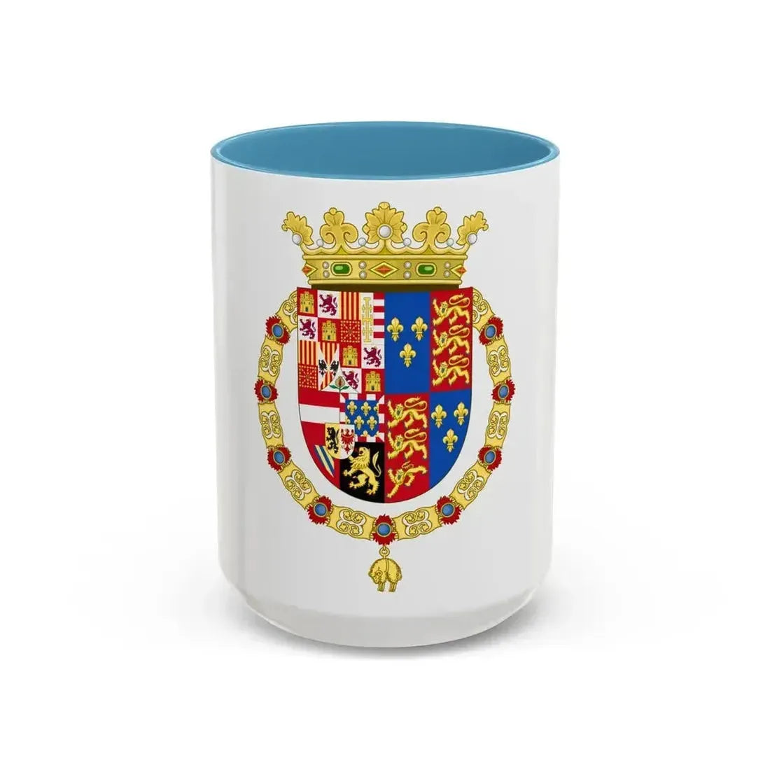 Coat of Arms of Philip II of Spain, English King Consort-Spanish Variant (1556-1558) - Accent Coffee Mug 15oz Light Blue - Go Mug Yourself