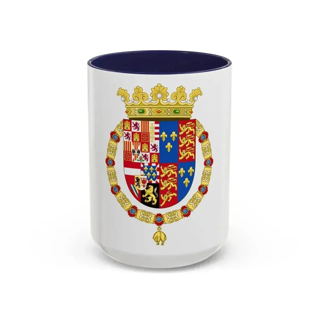 Coat of Arms of Philip II of Spain, English King Consort-Spanish Variant (1556-1558) - Accent Coffee Mug 15oz Navy - Go Mug Yourself
