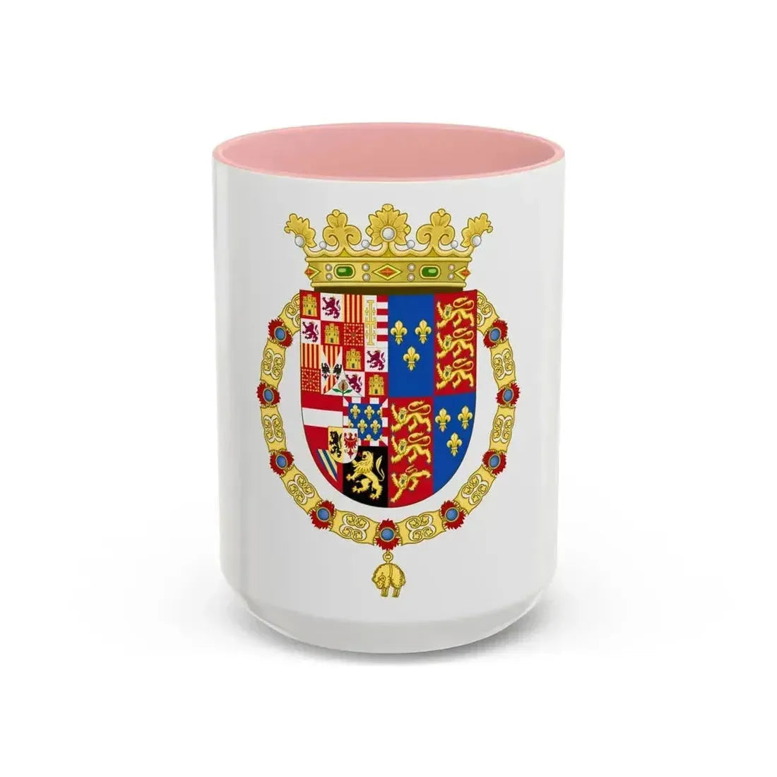 Coat of Arms of Philip II of Spain, English King Consort-Spanish Variant (1556-1558) - Accent Coffee Mug 15oz Pink - Go Mug Yourself