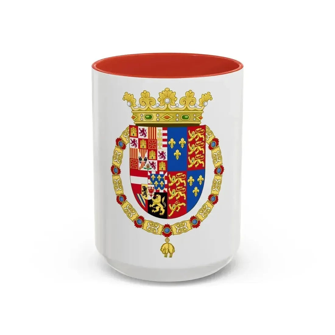 Coat of Arms of Philip II of Spain, English King Consort-Spanish Variant (1556-1558) - Accent Coffee Mug 15oz Red - Go Mug Yourself