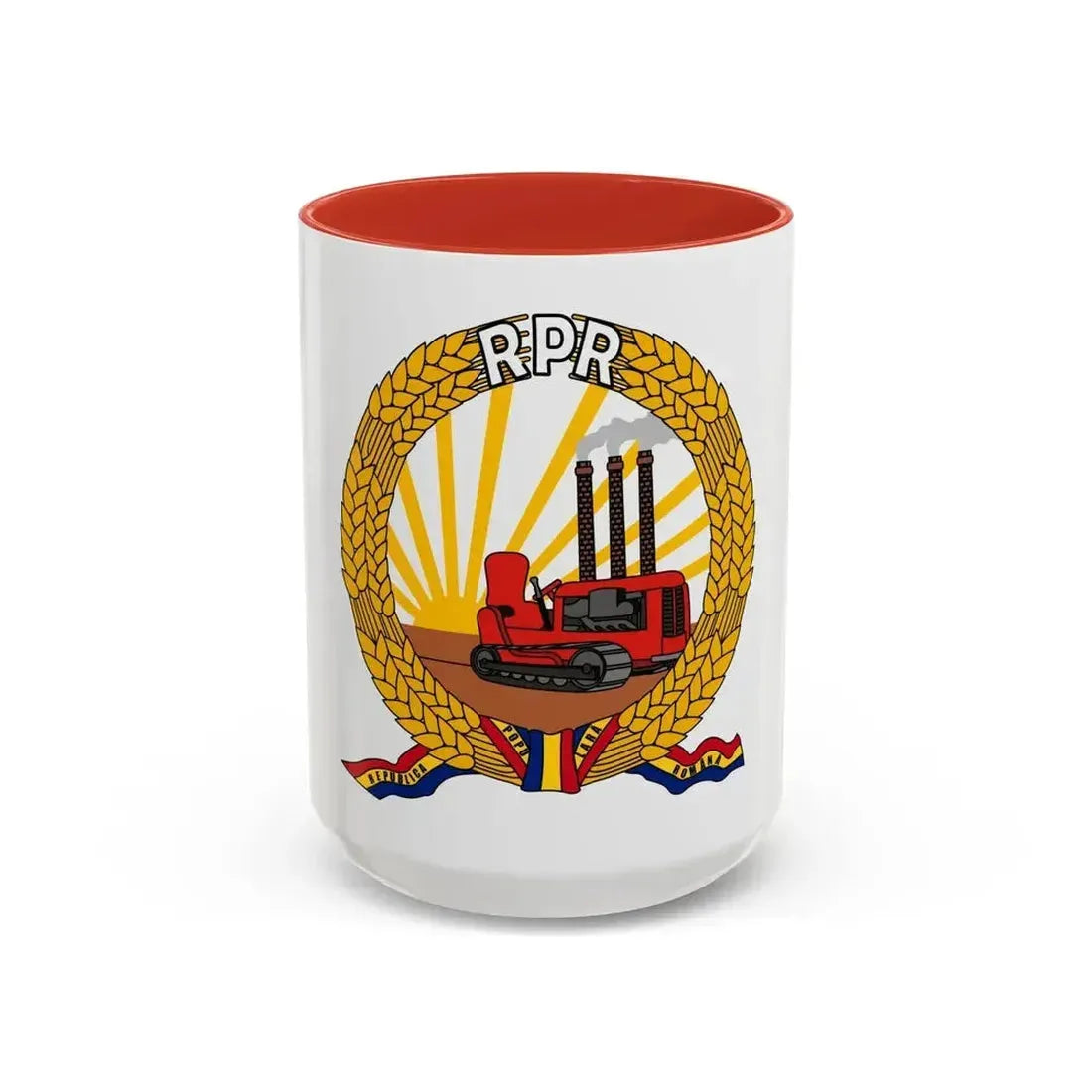 Coat of arms of Romania (January-March 1948) - Accent Coffee Mug 15oz Red - Go Mug Yourself