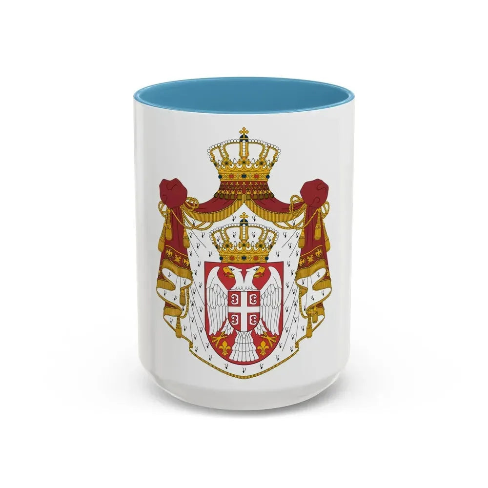 Coat of arms of Serbia - Accent Coffee Mug 15oz Light Blue - Go Mug Yourself