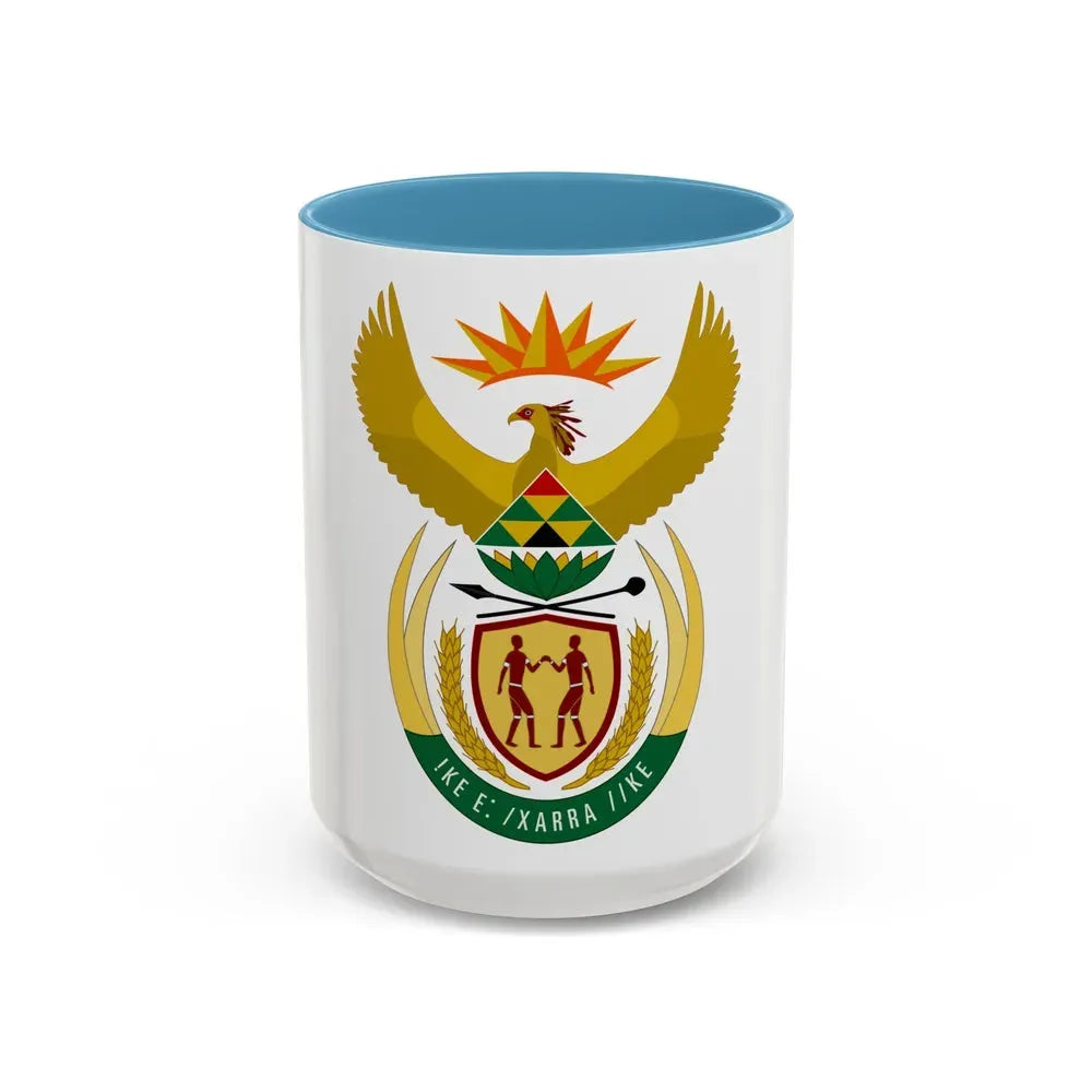 Coat of arms of South Africa - Accent Coffee Mug 15oz Light Blue - Go Mug Yourself
