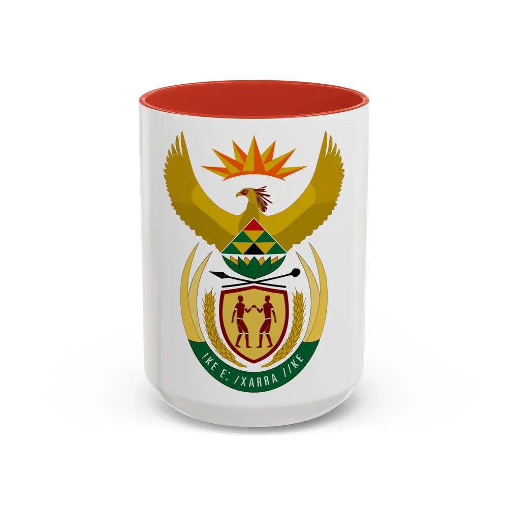 Coat of arms of South Africa - Accent Coffee Mug 15oz Red - Go Mug Yourself