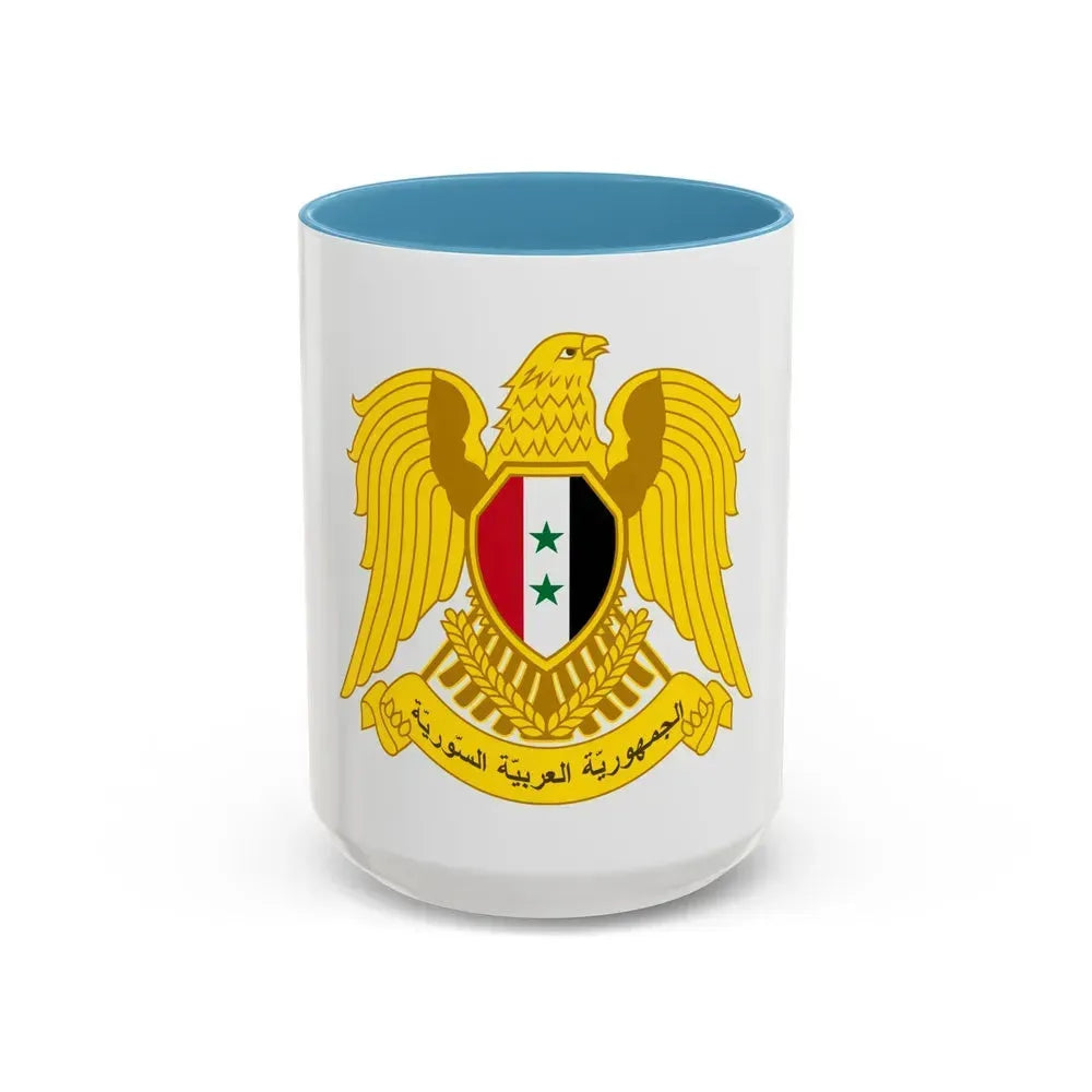Coat of arms of Syria - Accent Coffee Mug 15oz Light Blue - Go Mug Yourself