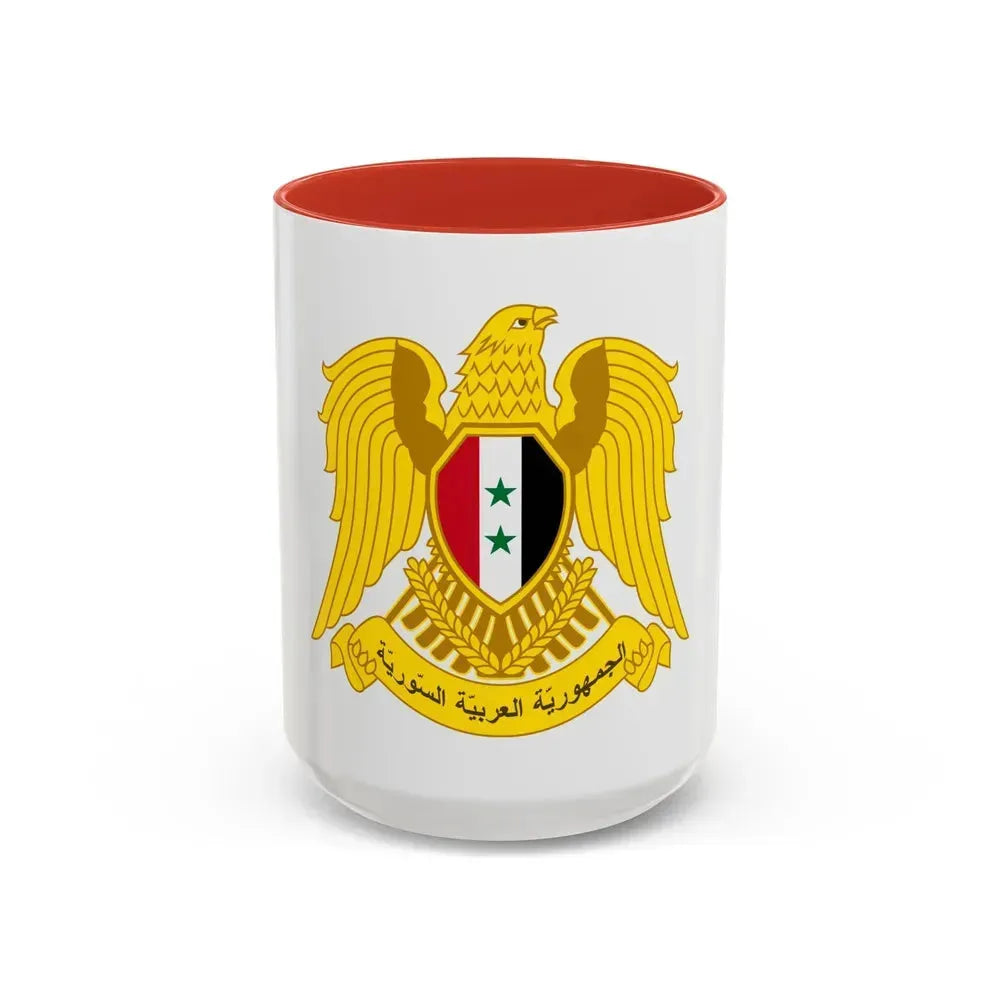 Coat of arms of Syria - Accent Coffee Mug 15oz Red - Go Mug Yourself