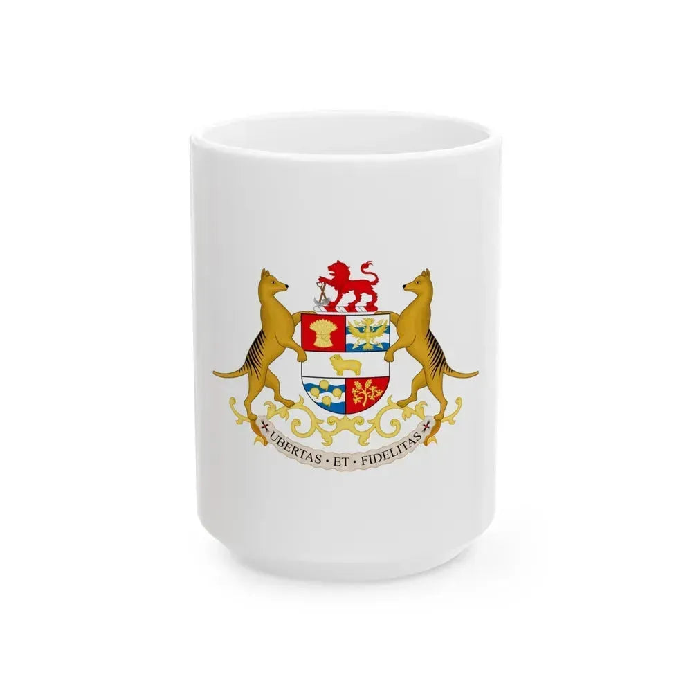 Coat of arms of Tasmania - White Coffee Mug 15oz - Go Mug Yourself