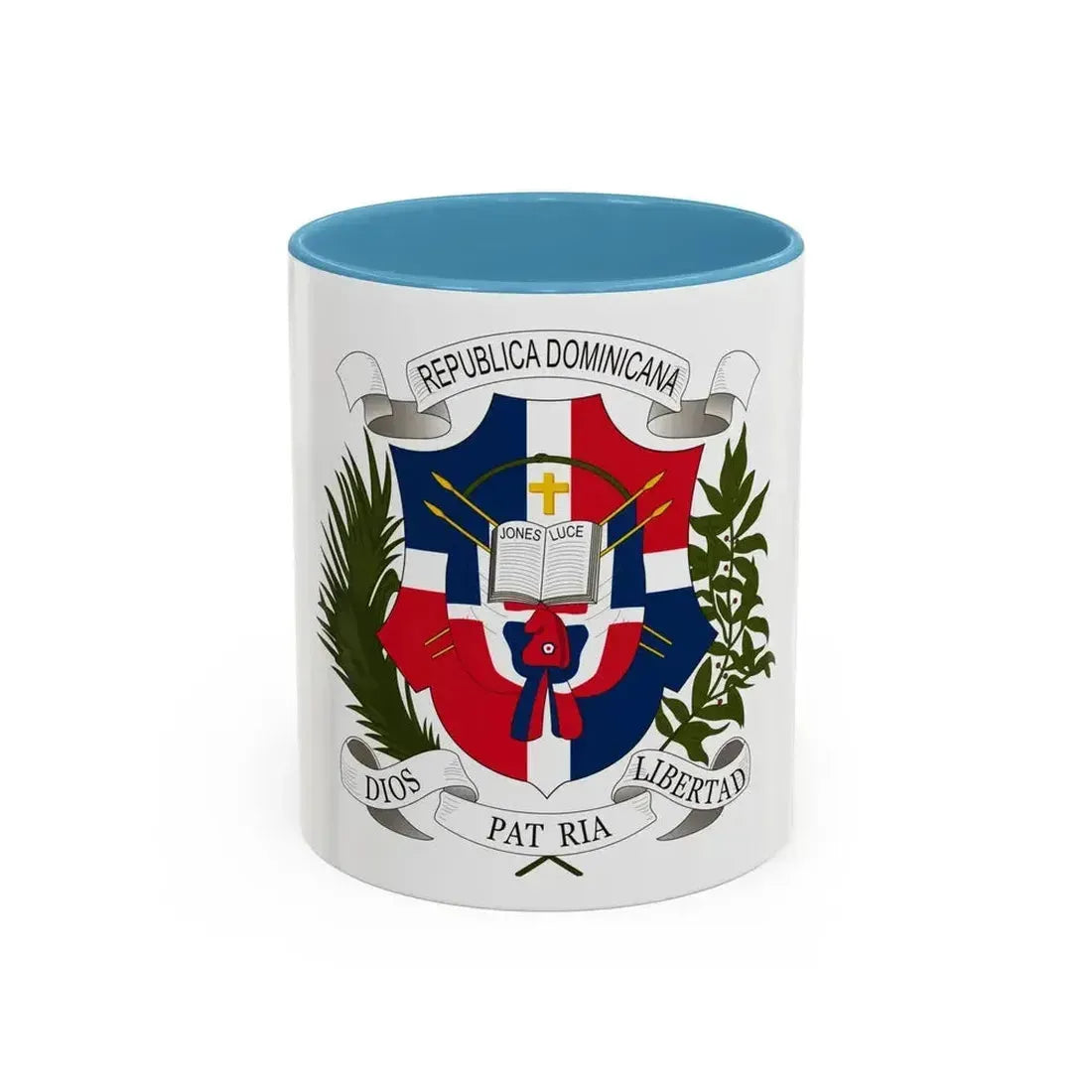 Coat of arms of the Dominican Republic (1860) - Accent Coffee Mug 11oz Light Blue - Go Mug Yourself