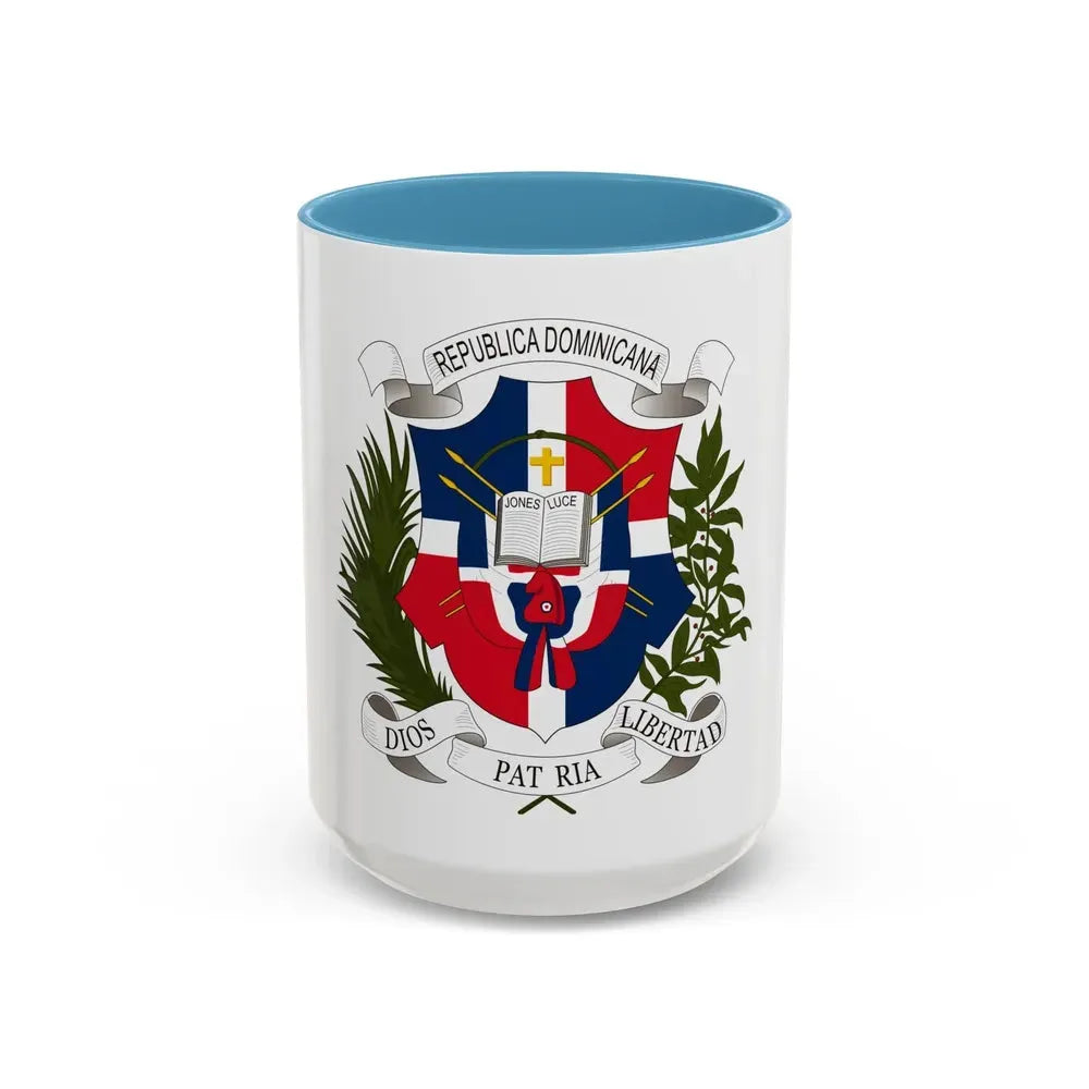 Coat of arms of the Dominican Republic (1860) - Accent Coffee Mug 15oz Light Blue - Go Mug Yourself