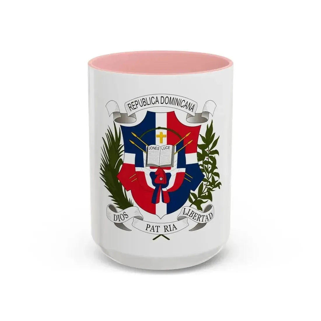 Coat of arms of the Dominican Republic (1860) - Accent Coffee Mug 15oz Pink - Go Mug Yourself