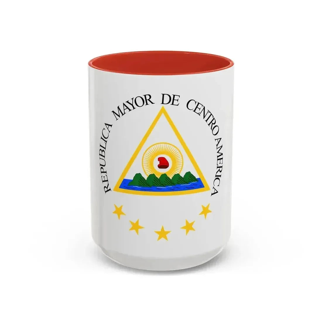 Coat of arms of the Greater Republic of Central America (1898) - Accent Coffee Mug 15oz Red - Go Mug Yourself