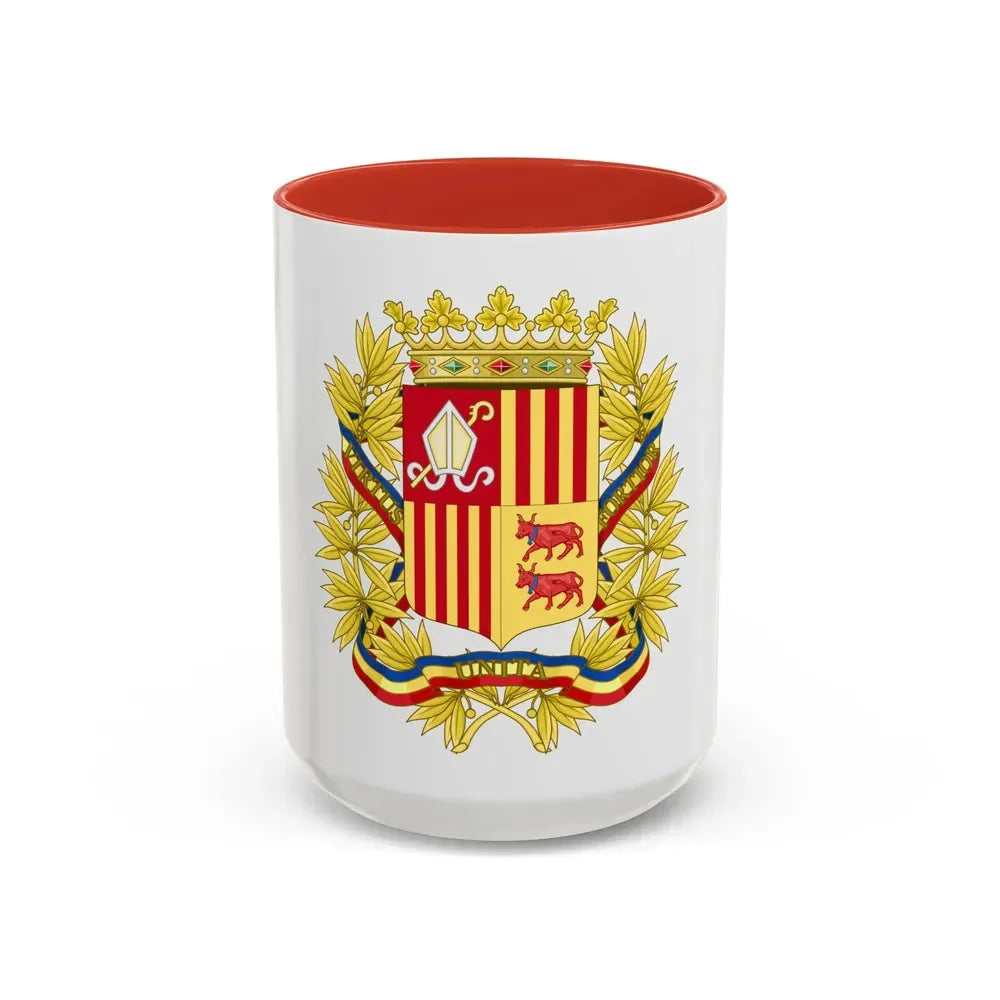 Coat of Arms of the high authorities of Andorra - Accent Coffee Mug 15oz Red - Go Mug Yourself
