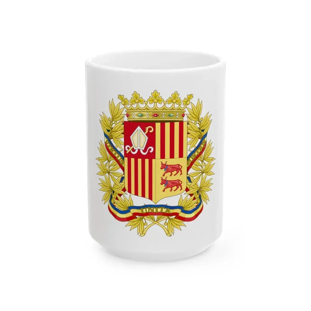 Coat of Arms of the high authorities of Andorra - White Coffee Mug 15oz - Go Mug Yourself