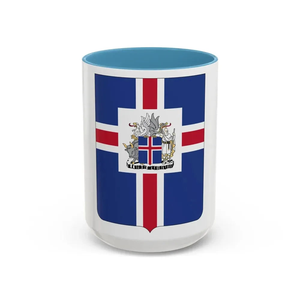 Coat of arms of the President of Iceland - Accent Coffee Mug 15oz Light Blue - Go Mug Yourself