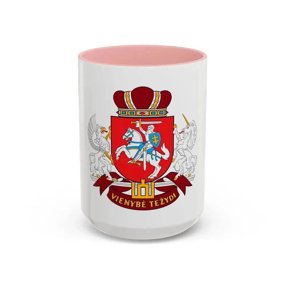 Coat of arms of the Seimas of Lithuania - Accent Coffee Mug 15oz Pink - Go Mug Yourself