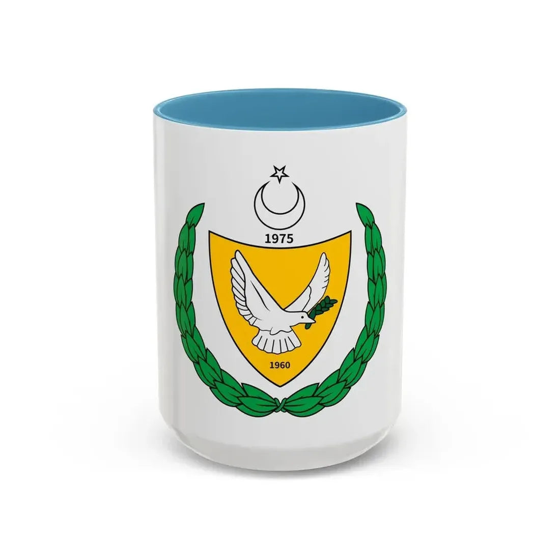 Coat of arms of the Turkish Federated State of Cyprus - Accent Coffee Mug 15oz Light Blue - Go Mug Yourself