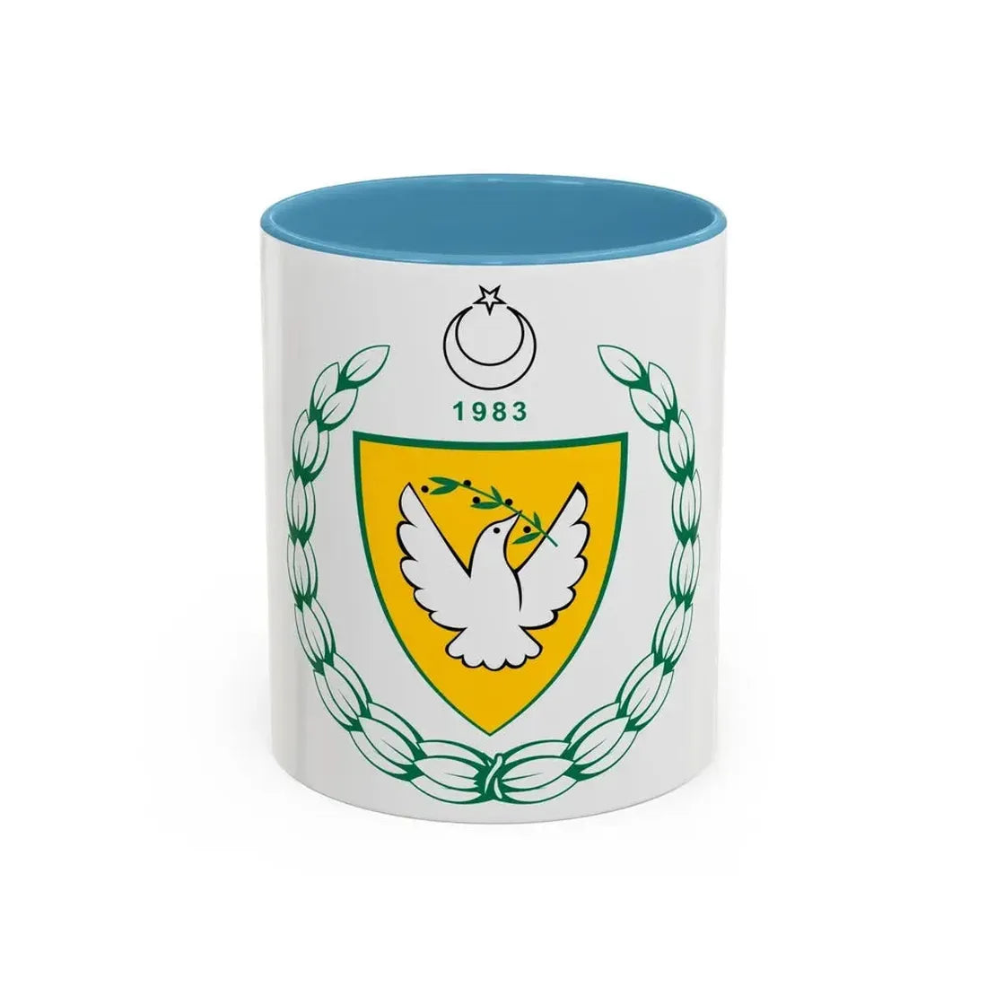 Coat of arms of the Turkish Republic of Northern Cyprus - Accent Coffee Mug 11oz Light Blue - Go Mug Yourself