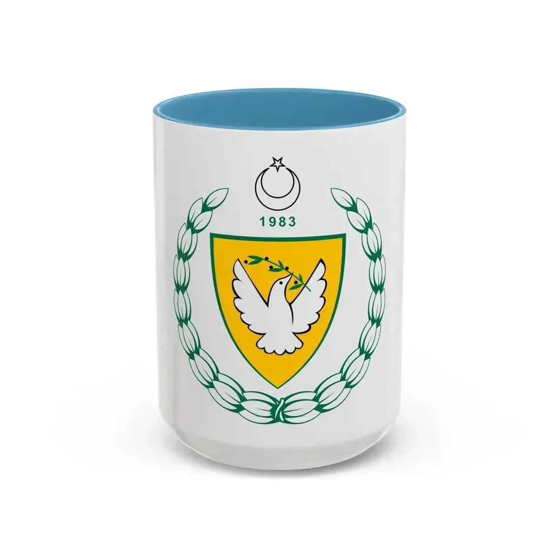 Coat of arms of the Turkish Republic of Northern Cyprus - Accent Coffee Mug 15oz Light Blue - Go Mug Yourself