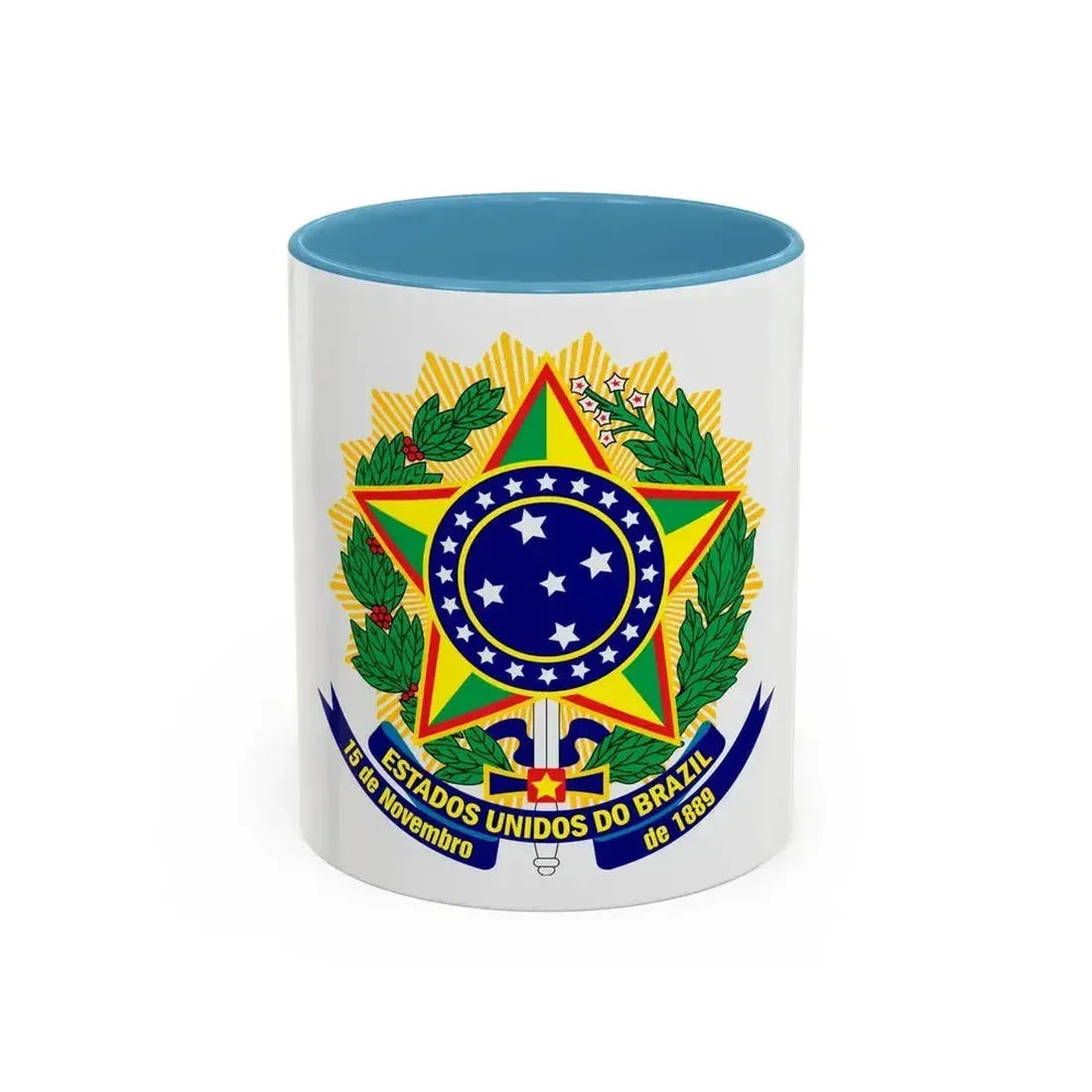Coat of arms of the United States of Brazil - Accent Coffee Mug 11oz Light Blue - Go Mug Yourself