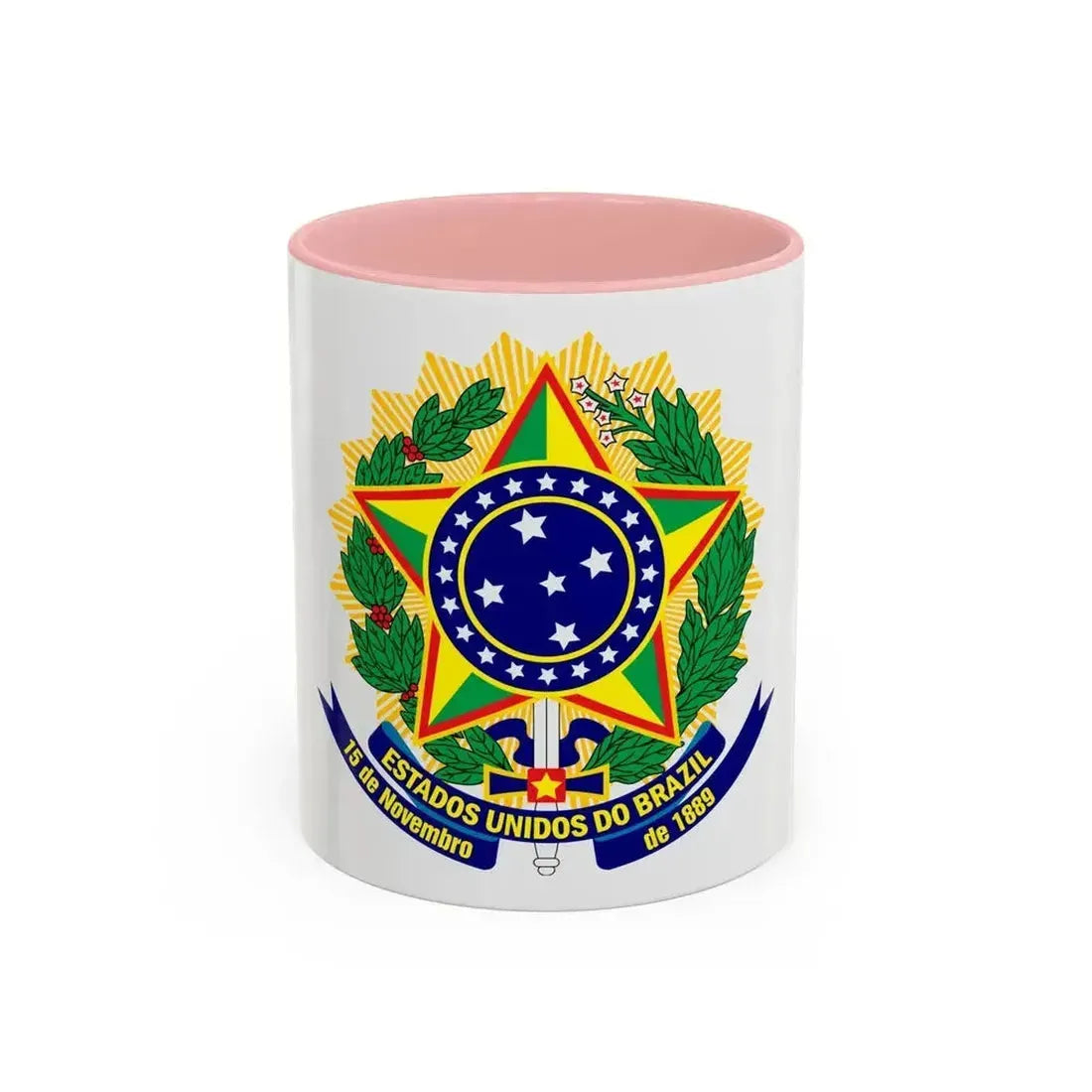 Coat of arms of the United States of Brazil - Accent Coffee Mug 11oz Pink - Go Mug Yourself