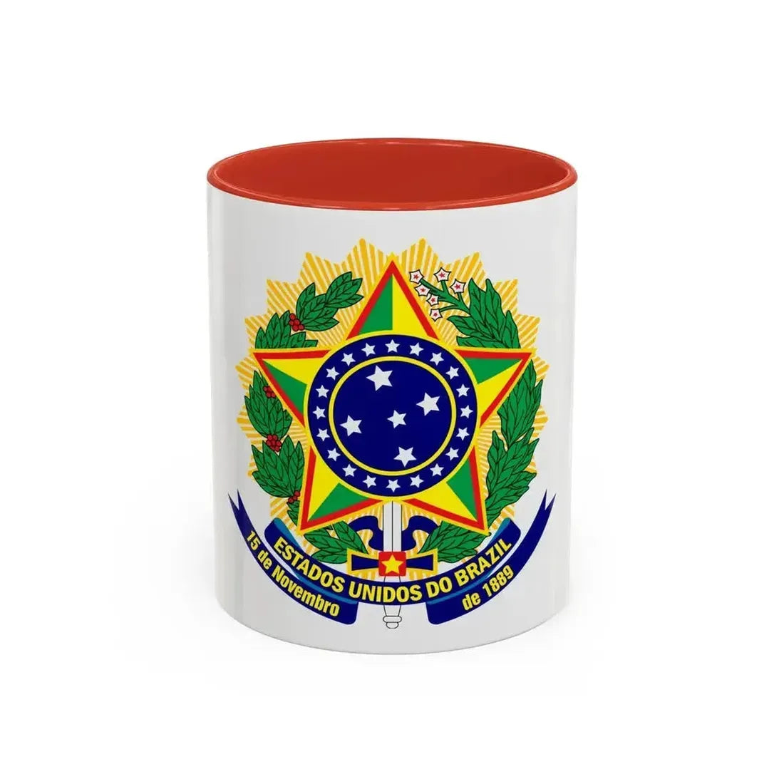 Coat of arms of the United States of Brazil - Accent Coffee Mug 11oz Red - Go Mug Yourself