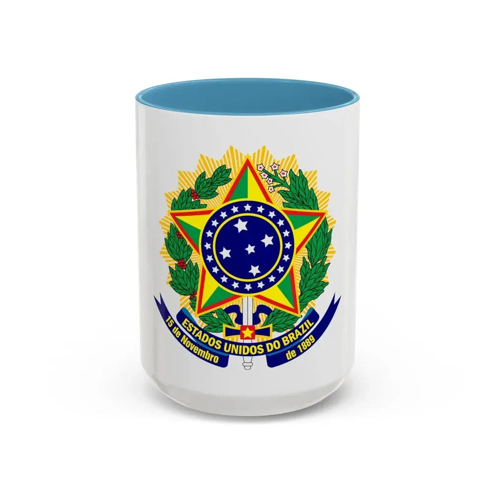 Coat of arms of the United States of Brazil - Accent Coffee Mug 15oz Light Blue - Go Mug Yourself