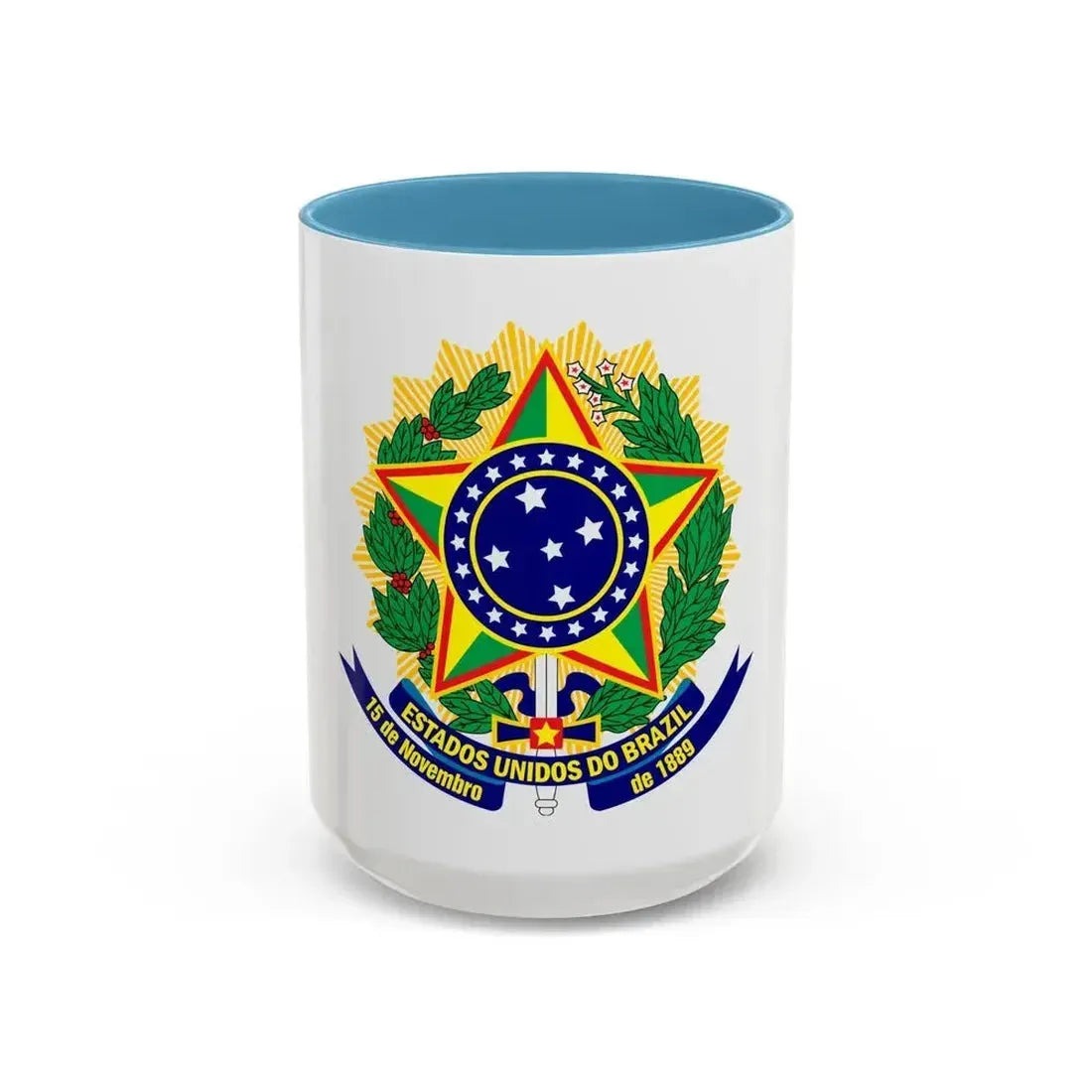 Coat of arms of the United States of Brazil - Accent Coffee Mug 15oz Light Blue - Go Mug Yourself