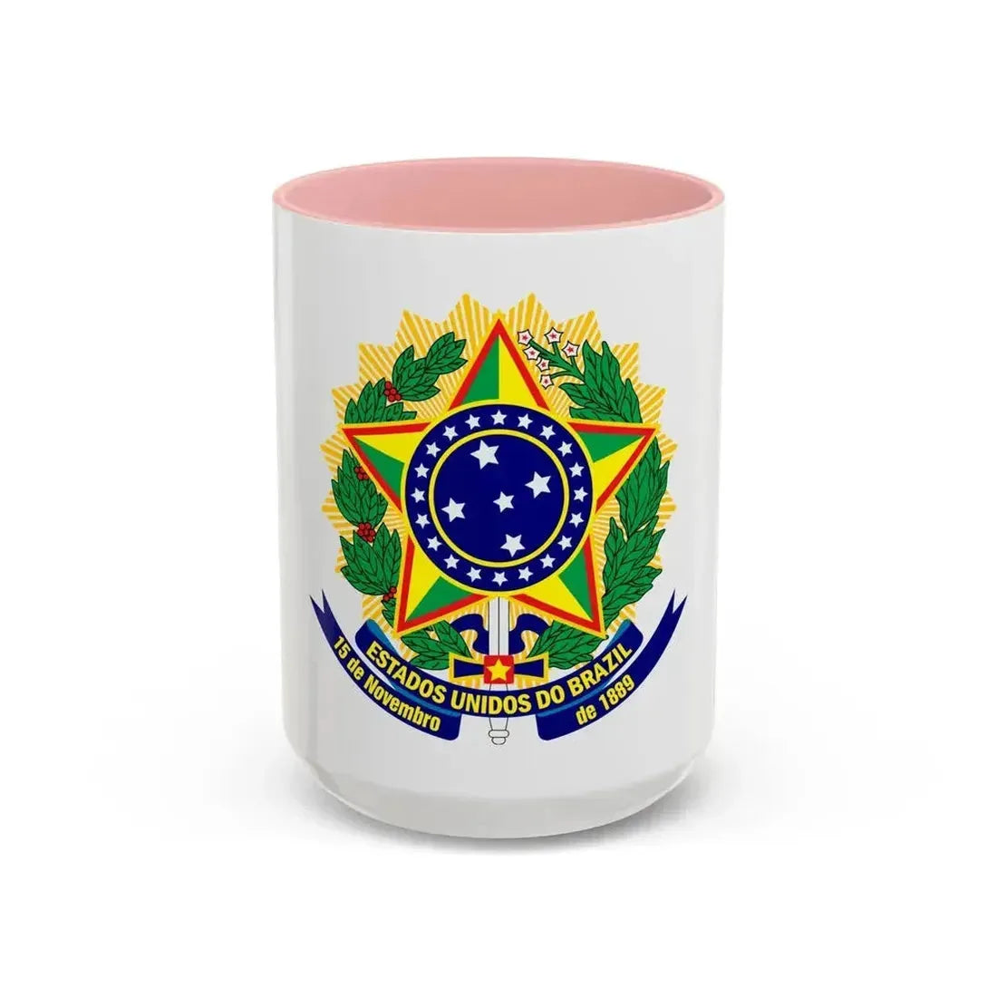 Coat of arms of the United States of Brazil - Accent Coffee Mug 15oz Pink - Go Mug Yourself