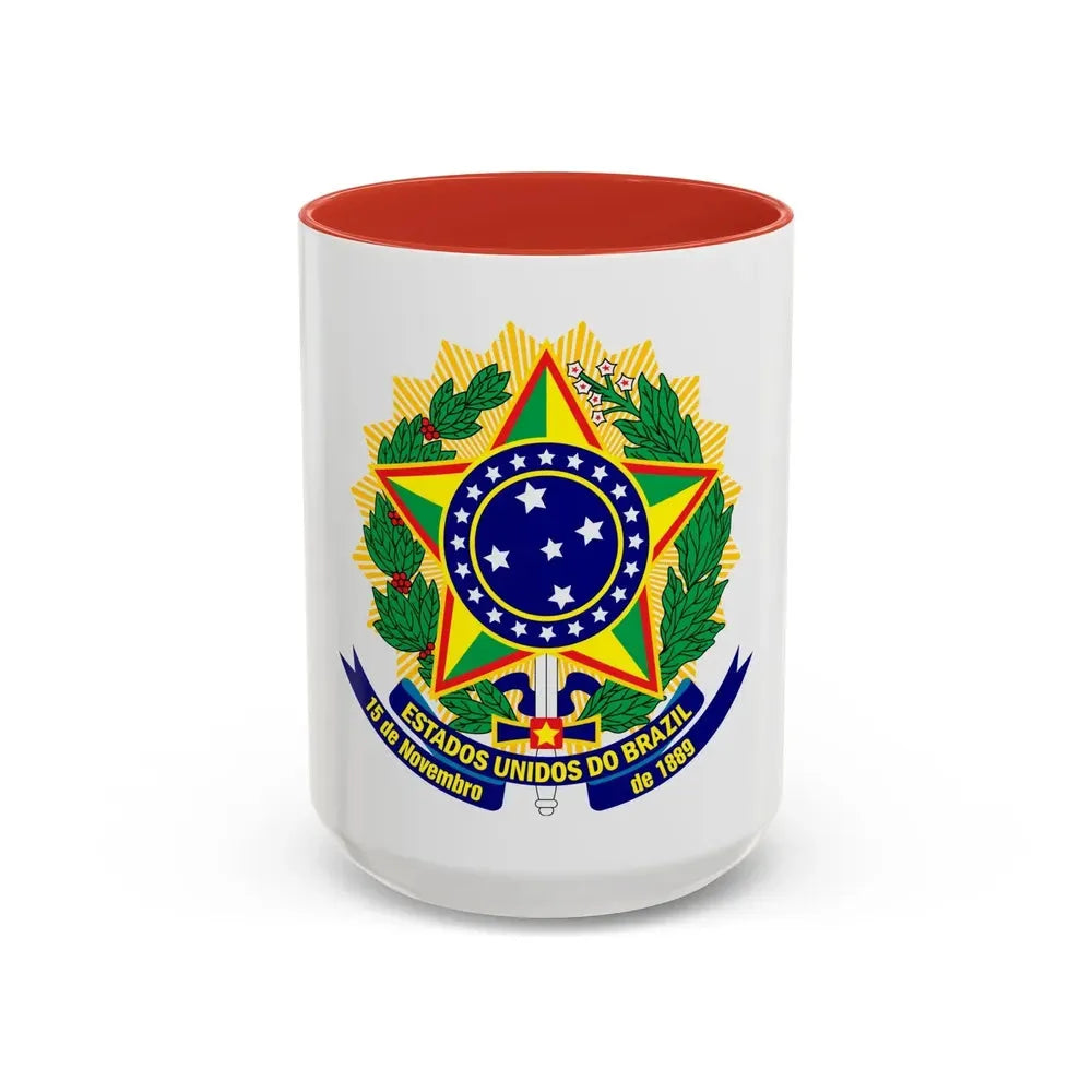 Coat of arms of the United States of Brazil - Accent Coffee Mug 15oz Red - Go Mug Yourself