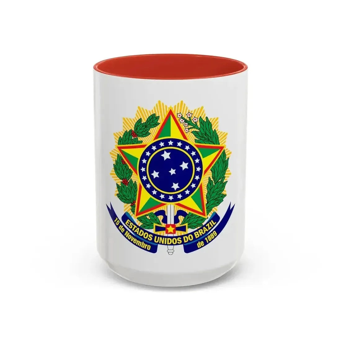 Coat of arms of the United States of Brazil - Accent Coffee Mug 15oz Red - Go Mug Yourself