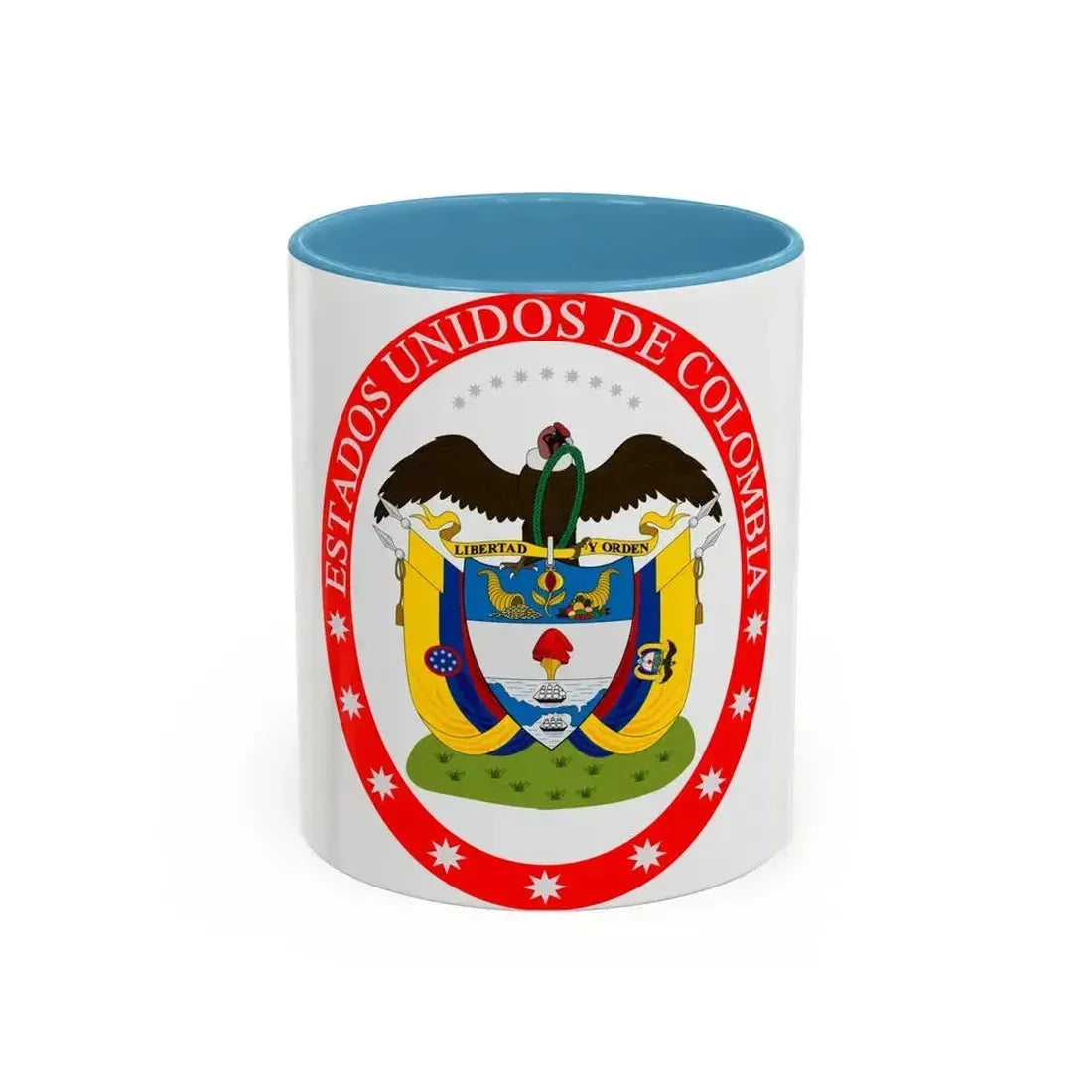 Coat of arms of the United States of Colombia - Accent Coffee Mug 11oz Light Blue - Go Mug Yourself