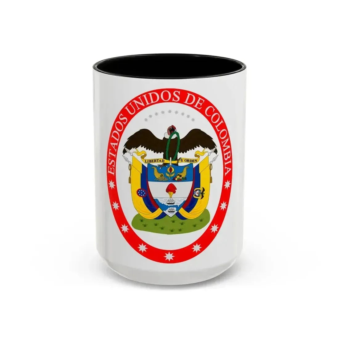 Coat of arms of the United States of Colombia - Accent Coffee Mug 15oz Black - Go Mug Yourself
