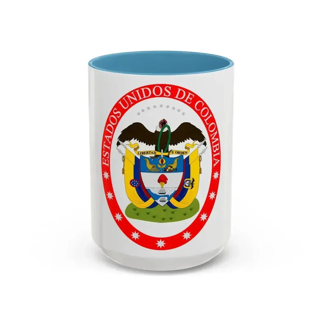 Coat of arms of the United States of Colombia - Accent Coffee Mug 15oz Light Blue - Go Mug Yourself