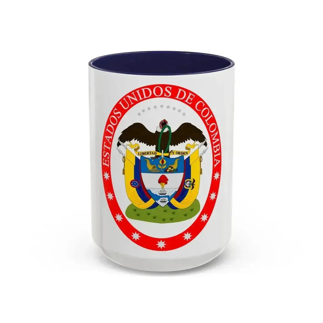 Coat of arms of the United States of Colombia - Accent Coffee Mug 15oz Navy - Go Mug Yourself