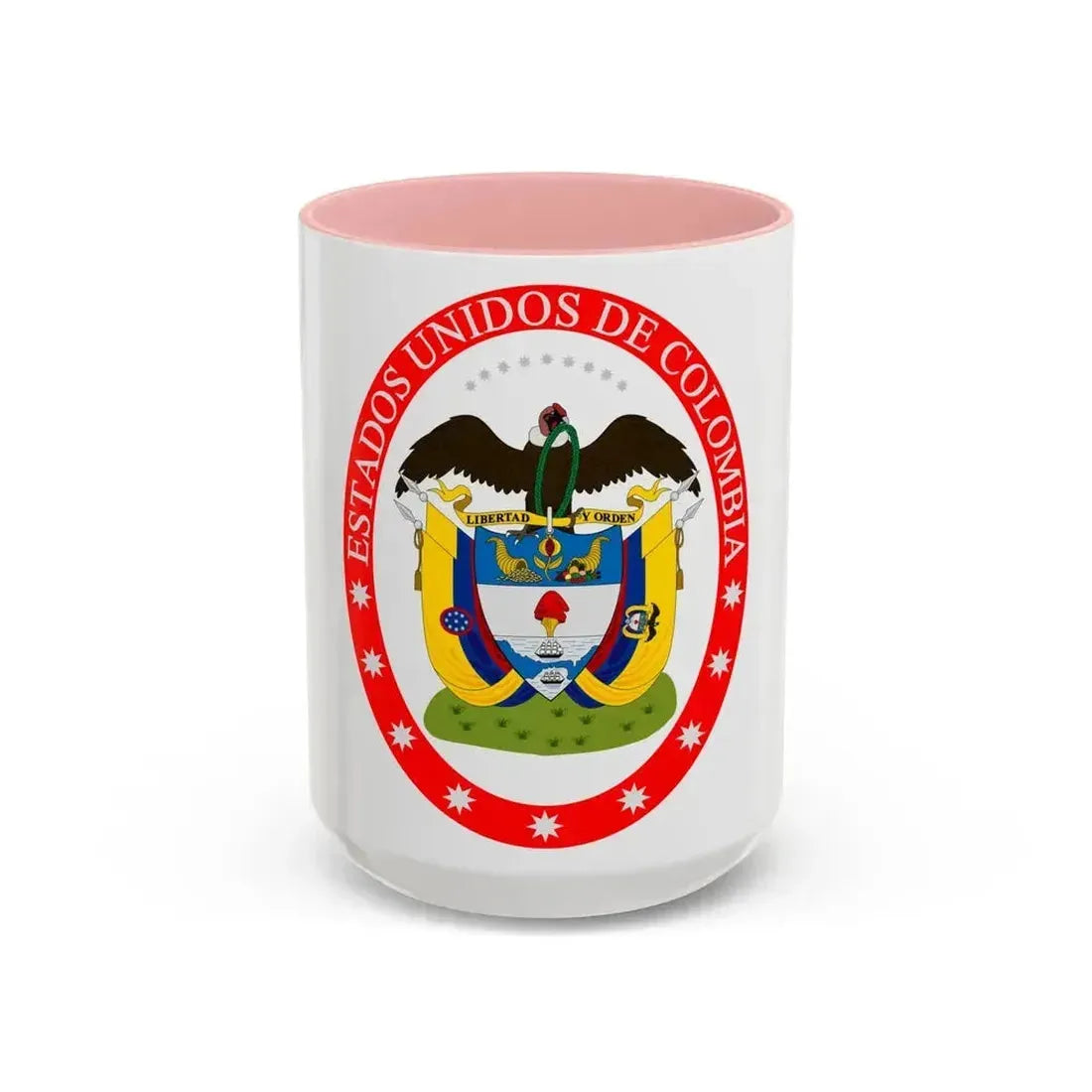 Coat of arms of the United States of Colombia - Accent Coffee Mug 15oz Pink - Go Mug Yourself