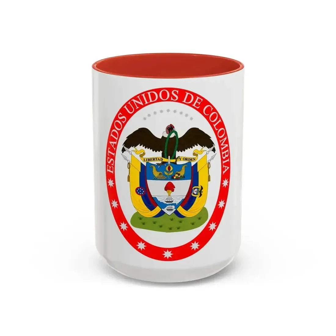 Coat of arms of the United States of Colombia - Accent Coffee Mug 15oz Red - Go Mug Yourself