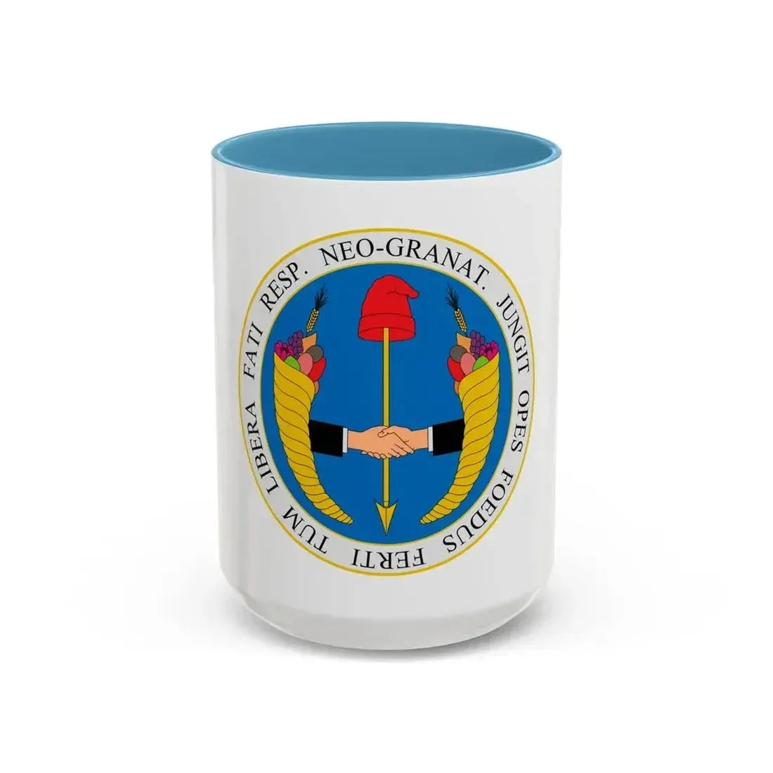 Coat of arms of United Provinces of New Granada - Accent Coffee Mug 15oz Light Blue - Go Mug Yourself