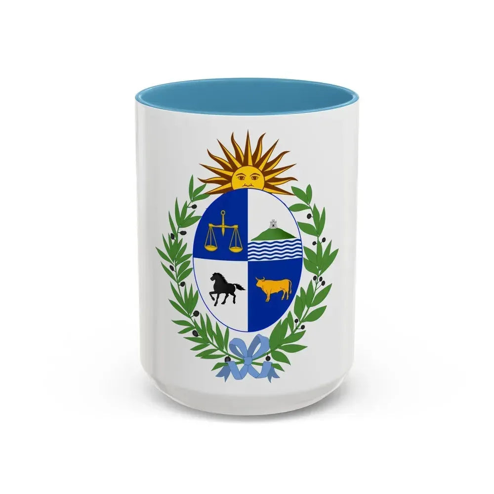 Coat of arms of Uruguay - Accent Coffee Mug 15oz Light Blue - Go Mug Yourself