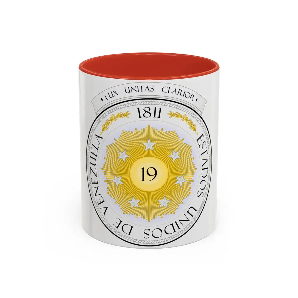 Coat of arms of Venezuela (1810) - Accent Coffee Mug 11oz Red - Go Mug Yourself