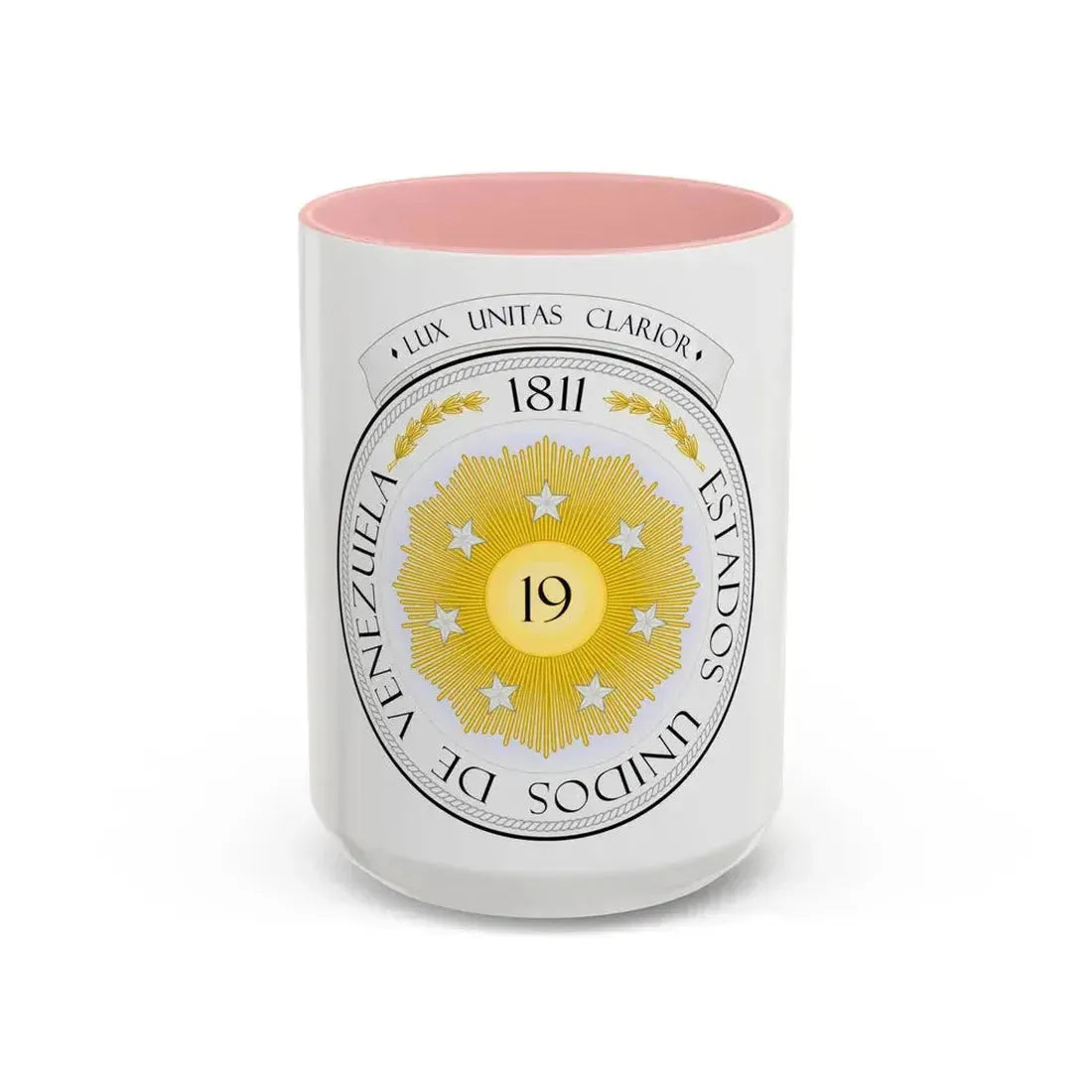 Coat of arms of Venezuela (1810) - Accent Coffee Mug 15oz Pink - Go Mug Yourself