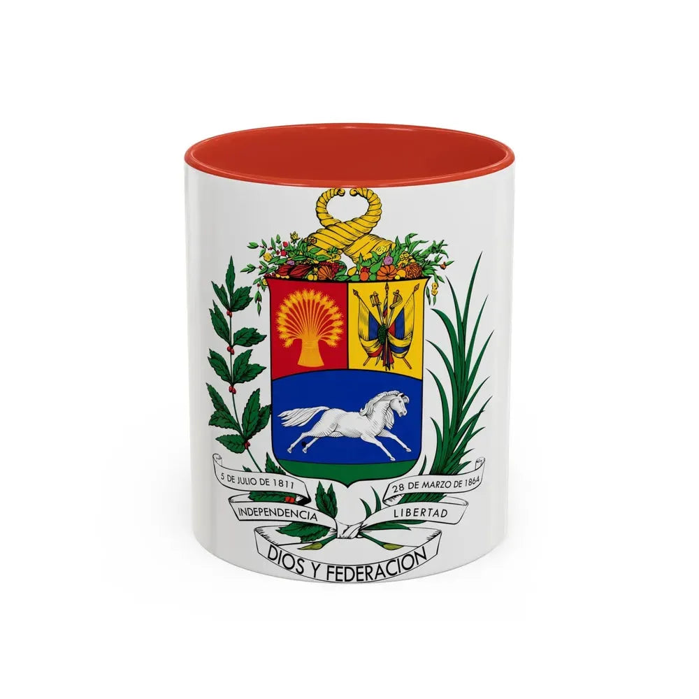 Coat of arms of Venezuela (1871) - Accent Coffee Mug 11oz Red - Go Mug Yourself